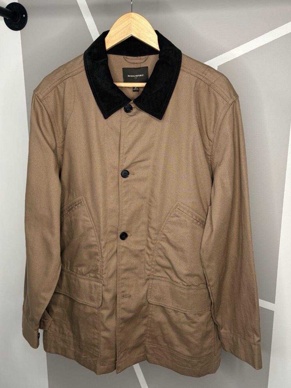 NWT Banana Republic Corduroy Collar Chore Coat Men’s L Brown Pockets Cotton